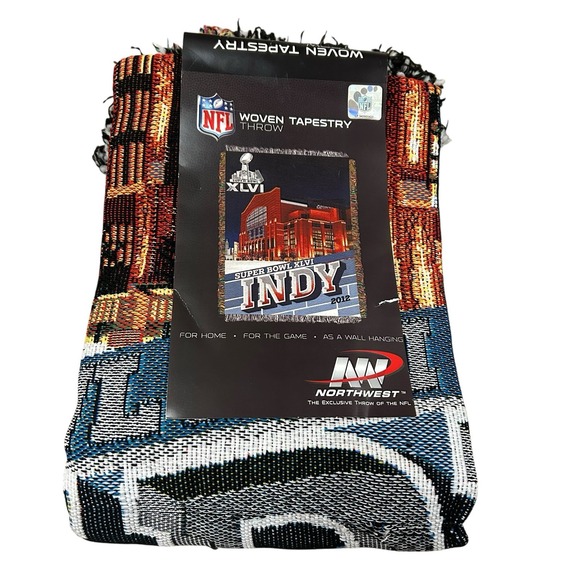 NFL Woven‎ Tapestry Throw Blanket Super Bowl XLVI Indy 2012 Indianapolis 48X60 - Picture 1 of 7